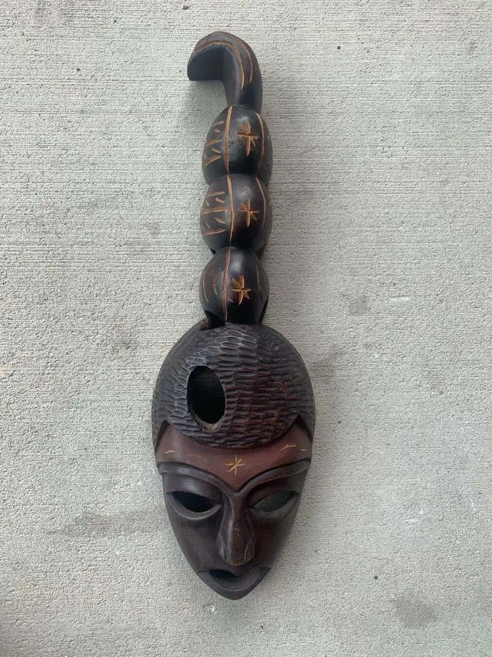 Vintage African Figurine Mask Primitive Art Hand Carved Wood